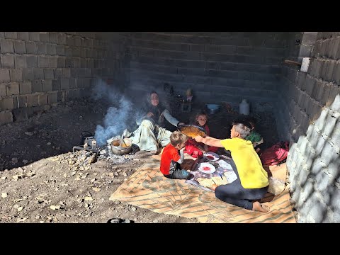 Daily life of nomads cooking pasta