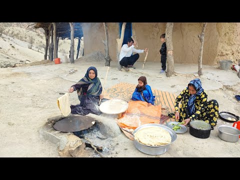 Baking bread and daily work of nomadic women