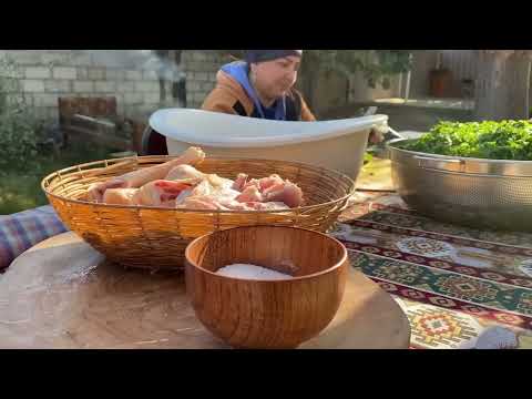 Azerbaijan Country Life Cooking Kutab and Stuffed Cabbage