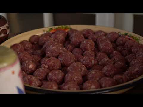 Baking Meatballs with Vegetables in Plates Rustic Village