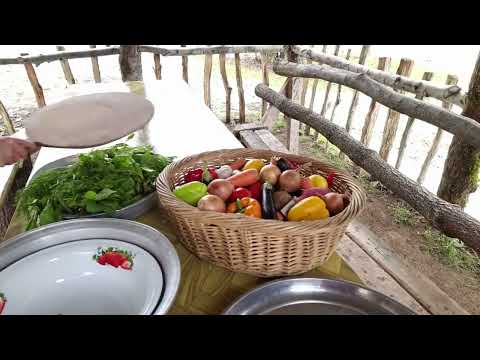 Village Style Outdoor Kazan Cooking with Fresh Vegetables