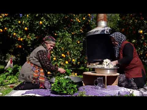 Cooking Original Turkish Gozleme in Wood Fire Outdoor