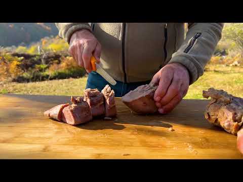 Beef Tongues in a Cauldron for Family Dinner ASMR Outdoor