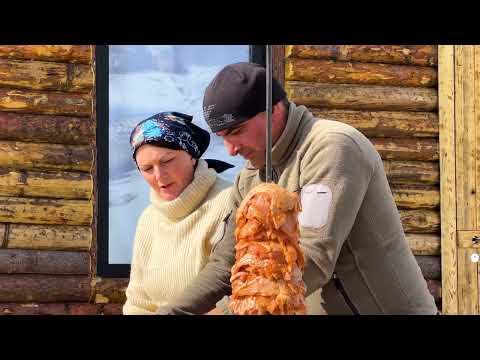 Rustic Shawarma of Chicken on a Spit Juicy Oriental Dish