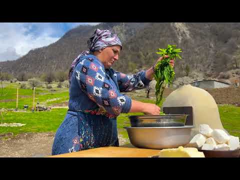Pies with Fresh Herbs cooked in Nature Sunny Day in the