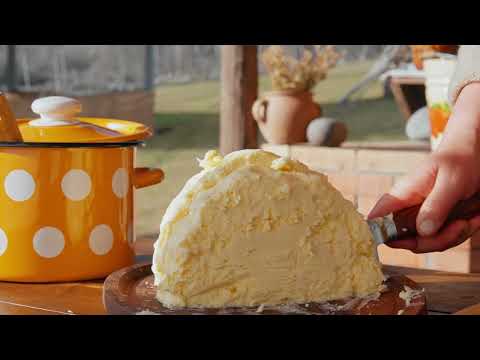 Making Village Butter in A Traditional Wooden Churn