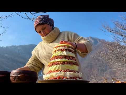 Original Meat Cake with Cabbage in the Oven Village Life in