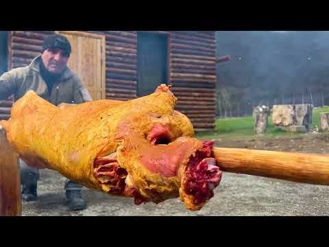 Roast A Big Lamb on a Spit Azerbaijani Cuisine in the