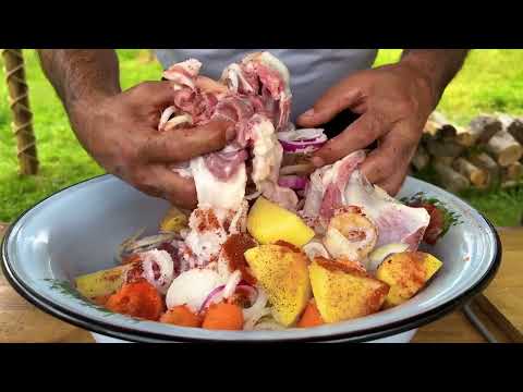 Juicy Lamb Meat Cooked In A Milk Can Hearty Rustic Lunch