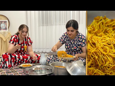 Rainy Village Evening Cooking Pasta Homemade Cake with Tea