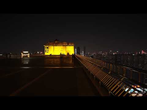 Exploring a Golden Rooftop Above the City at Night 4K