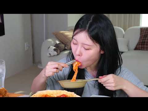 ASMR MUKBANG 엽기 떡볶이 후라이드 치킨 핫도그 김밥 먹방 레시피 FRIED CHICKEN AND
