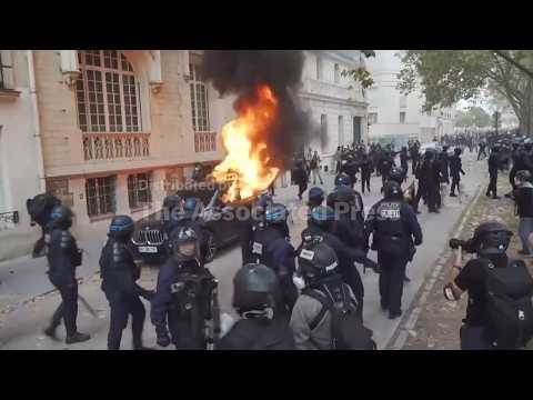 Car set alight during protests in Paris