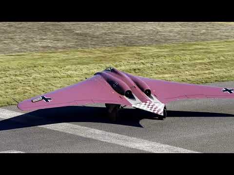 Red Horten Ho 229 Unique Flying Wing Taxi Takeoff in MSFS