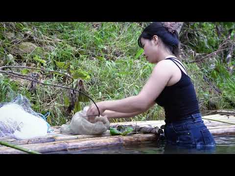 Fishing using rudimentary tools bamboo rafts traps bamboo