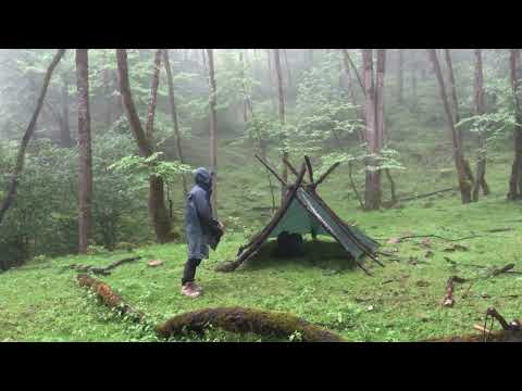 solo camping in Heavy Rain No Tent No Sleeping Bag Forest