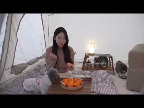 Solo Camping In A Hot Giant Air Tent On A Snowy Day Camping