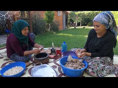 GELİN İLE KAYINVALİDE ODUN ATEŞİNDE ETLİ KURU FASÜLYE ETLİ