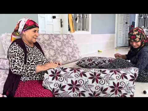 HALAM İLE ANNEM KÖY EVİ YENİ KOLTUK TAKIMI KILIFI GELDİ KÖY