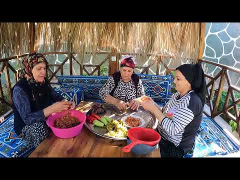 KÖY HAYATI ODUN ATEŞİNDE KUZU ETİ YAPRAK SARMASI LEZZETLİ