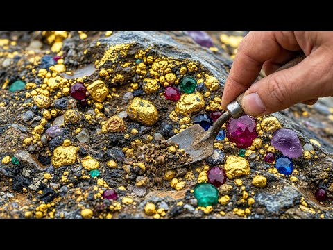 Mining gold and gemstone at riverside
