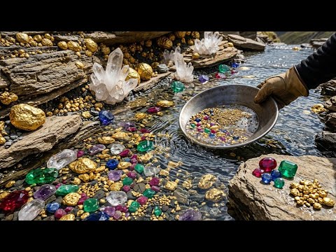 big Gold digging gold ang gemstone at river