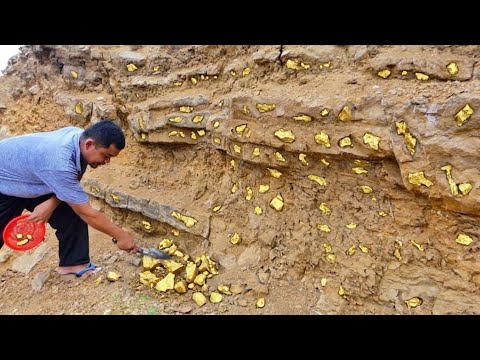Digging the millions gold crystals and gemstones at mountain