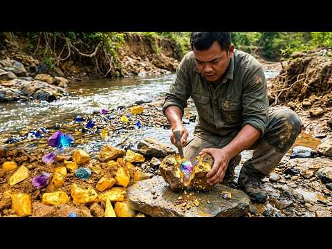 Digging the millions gold crystals and gemstones at mountain