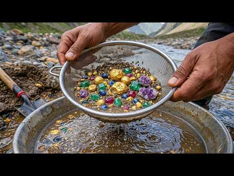 Digging the millions gold crystals and gemstones at river