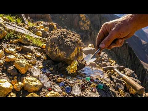 big Gold digging gold ang gemstone at river