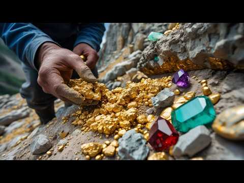 Digging the millions gold crystals and gemstones at river