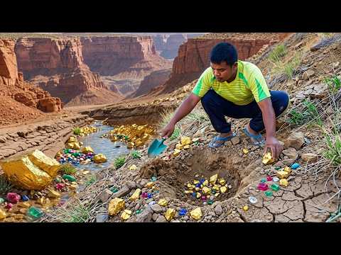 Oh my god digging gold nugget and gemstones at mountain