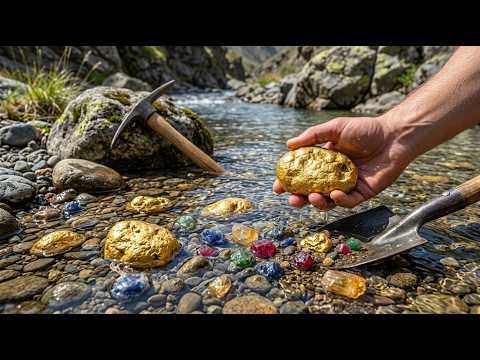 Wow Amazing finding gold ang gemstone at riverbed
