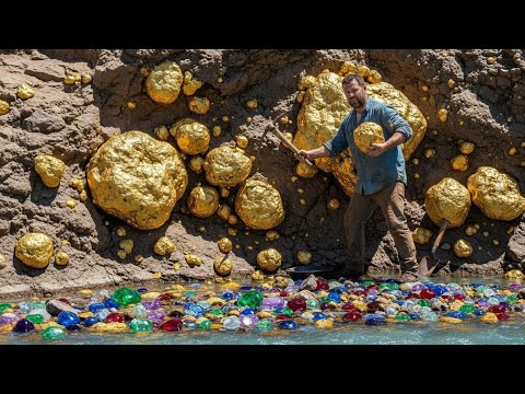 Digging gold at mountain near river
