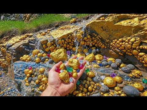 Wow amazing digging gold nuggets and color gemstone at