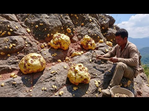 Wow amazing digging the gold nuggets at mountain