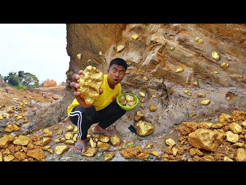 Oh wow digging the gold nuggets under stone