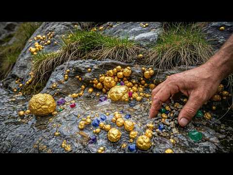Mining Gold nuggetsand Faceted Gems Found Together