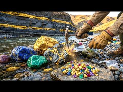 Wow finding gold nuggets under stone at mountain