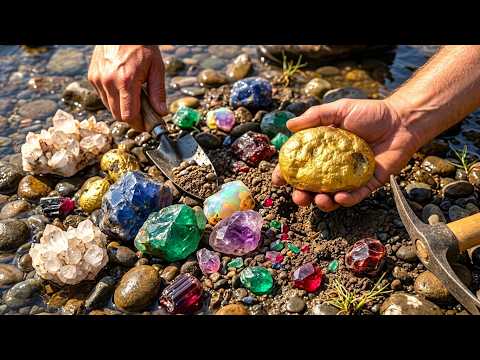 Mining Gold nuggetsand Faceted Gems Found Together