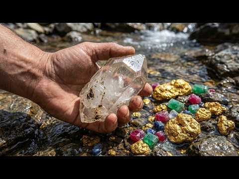 Wow digging gold nuggets and gemstone at mountain