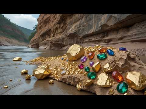 Epic gold mining digging the gold nuggets under stone of