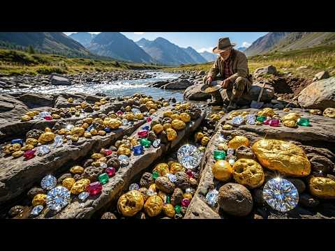 Wow amazing gold A man digging and finding the gold
