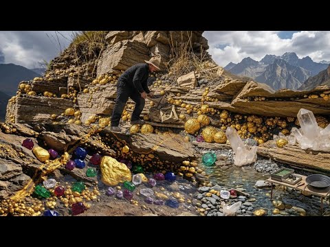 Wow amazing A man digging the gold nuggets under Stone at