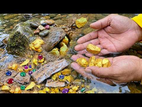 Digging the millions gold crystals and gemstones at river