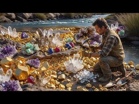 Digging the millions gold crystals and gemstones at river