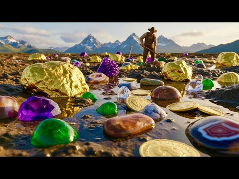 A man digging the treasure at the river of mountain