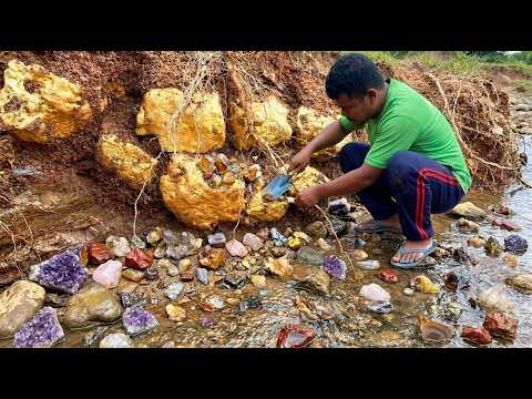 awesome digging the big gold nuggets and crystals at