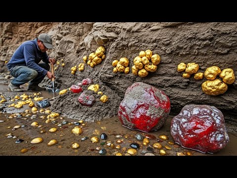Wow amazing digging Digging gold at mountain river