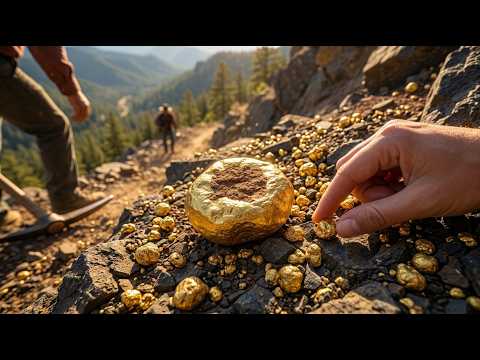 Wow digging gold nuggets and gemstone at mountain